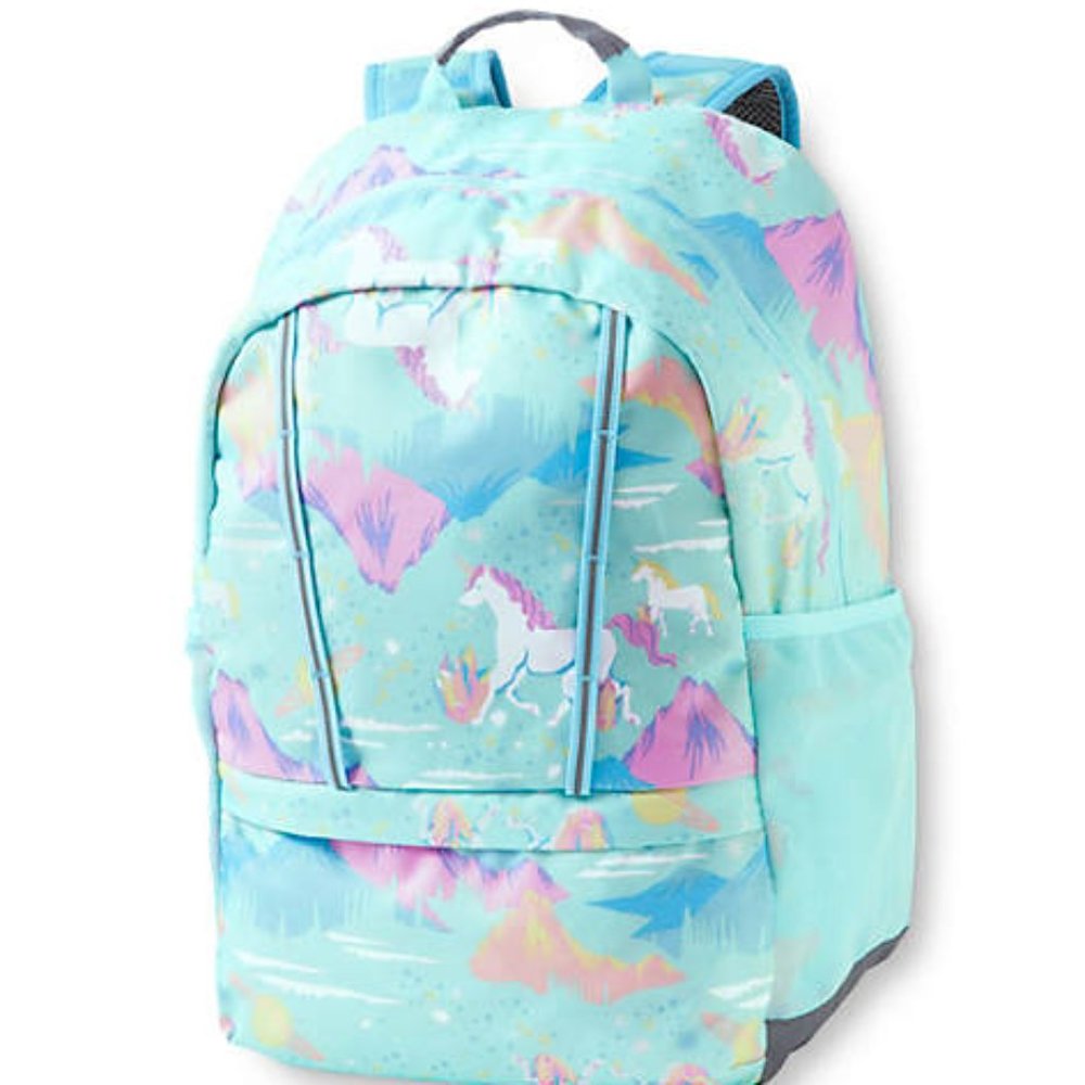 Lands' End Kids ClassMate Medium Backpack LIGHT BLUE SPACE UNICORNS